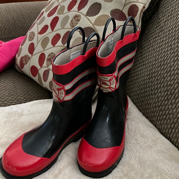 Boys Rain Boots Fireman Redblack 
